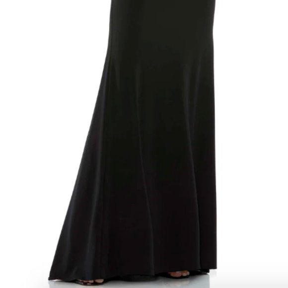 MAC DUGGAL 55712 BEADED CUFF LONG SLEEVE WRAP OVER TRUMPET BLACK GOWN sz 8 - Picture 5 of 6